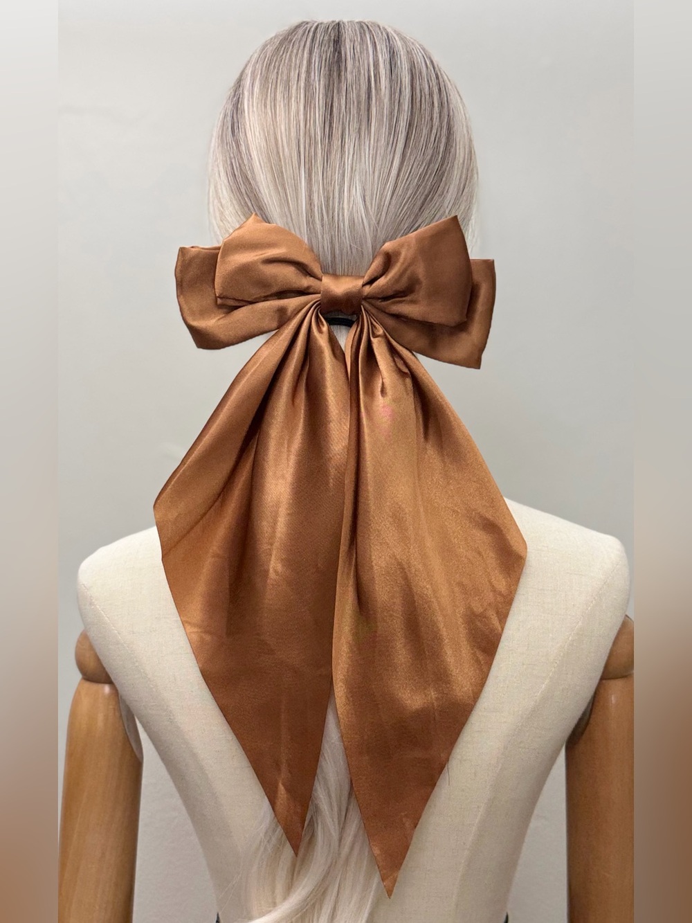 New Oversized Brown Satin Bow Hair Barrette Long Tail Hair Clip